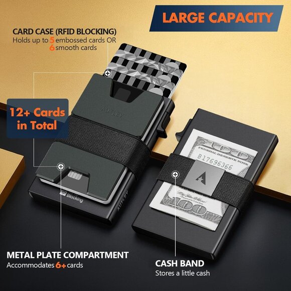 Wallet for Men | RFID Blocking, Cash Band, 12+ Cards Storage (Black) - Picture 8 of 11